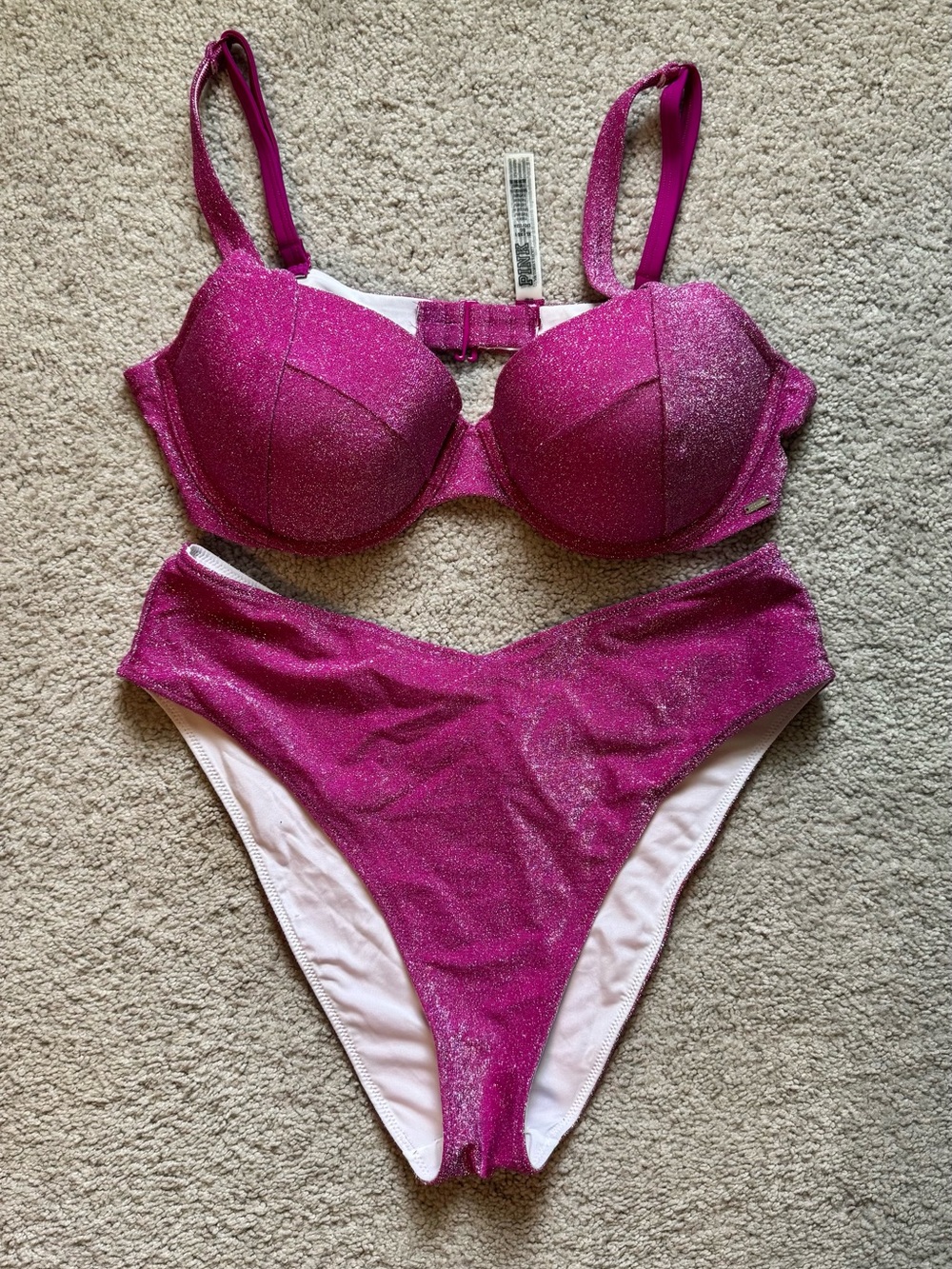 PINK Victoria's Secret Sparkle Magenta Push-Up Bikini Set